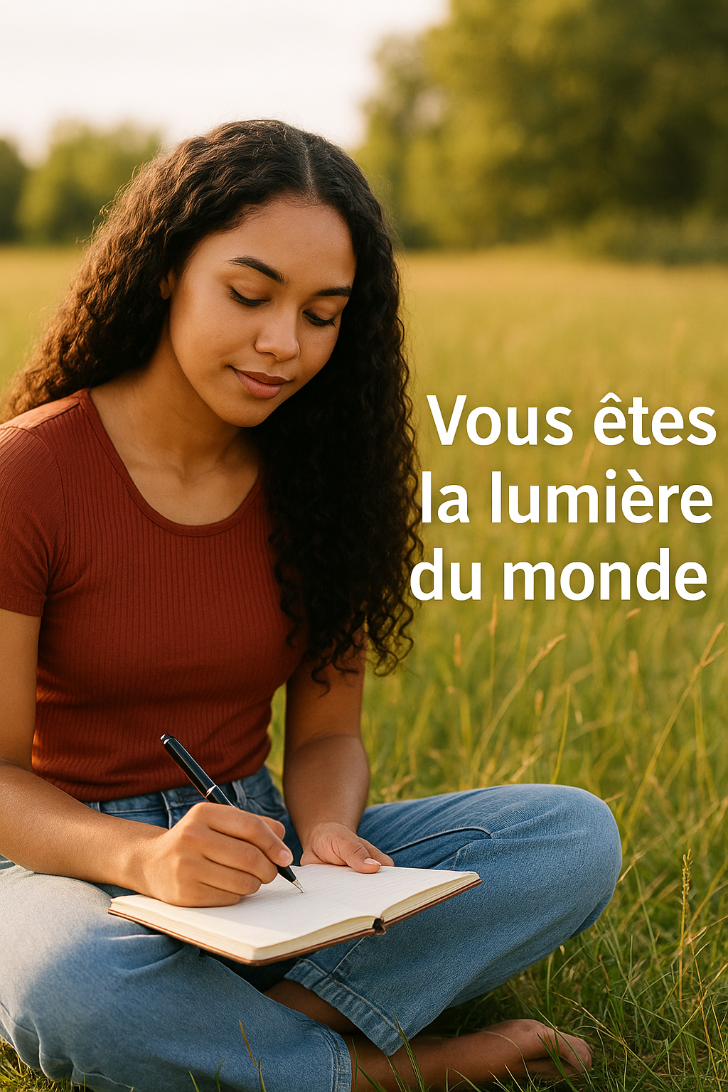 Femme entrepreneure chrétienne travaillant avec son ordinateur, guidée par le Saint-Esprit et soutenue par l'IA, Bible sur le bureau.